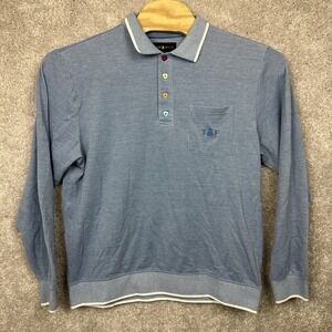Teddy Fresh Shirt Mens Large Cotton Long Sleeve Blue Embroidered Logo Buttons